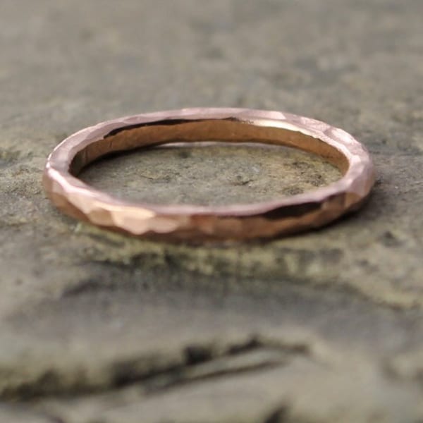 Hammered 14K Rose Gold Wedding Ring - 2mm