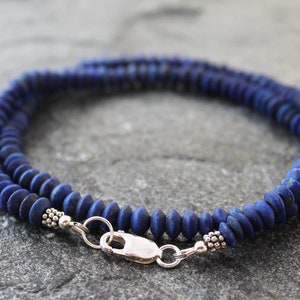 Rustic Lapis Lazuli Necklace with Sterling Silver, Hand Cut Matte Lapis Rondelles, 19.5, Ready to Ship image 4