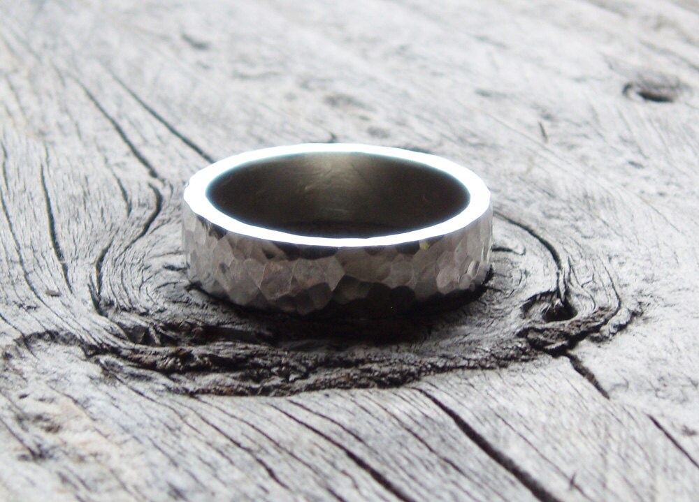 hammered sterling silver ring mens 6mm wide 2mm thick Etsy