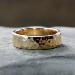 Chunky Gold Ring Mens Hammered 14k Gold Wedding Band 6mm - Etsy