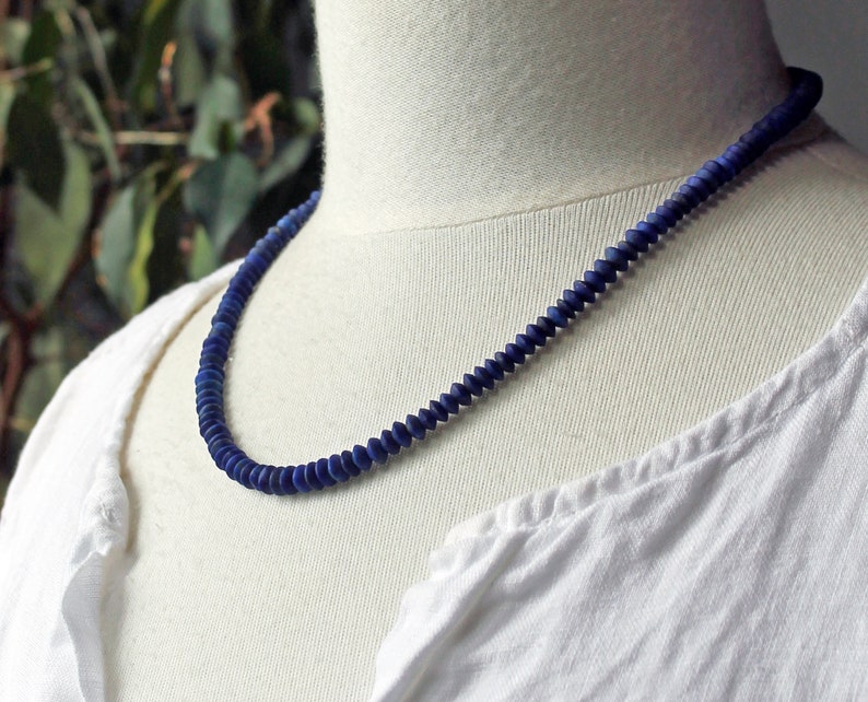 Rustic Lapis Lazuli Necklace with Sterling Silver, Hand Cut Matte Lapis Rondelles, 19.5, Ready to Ship image 6