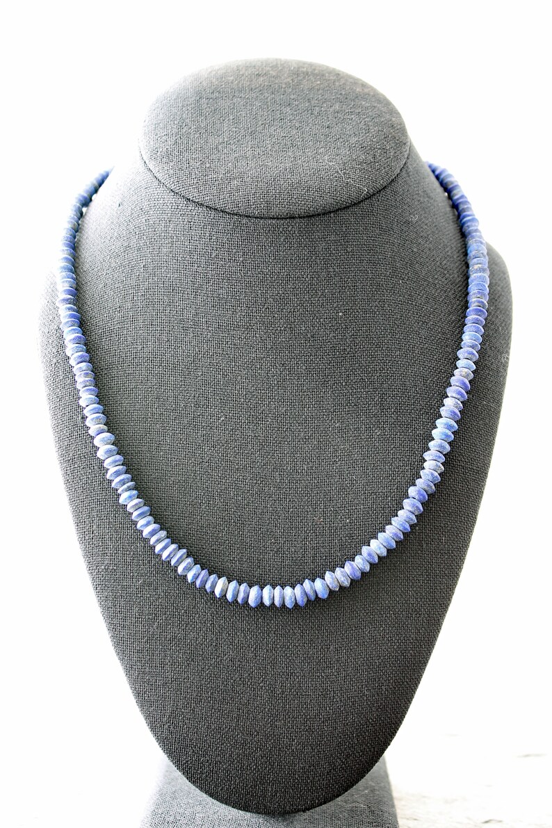 Rustic Lapis Lazuli Necklace with Sterling Silver, Hand Cut Matte Lapis Rondelles, 19.5, Ready to Ship image 9