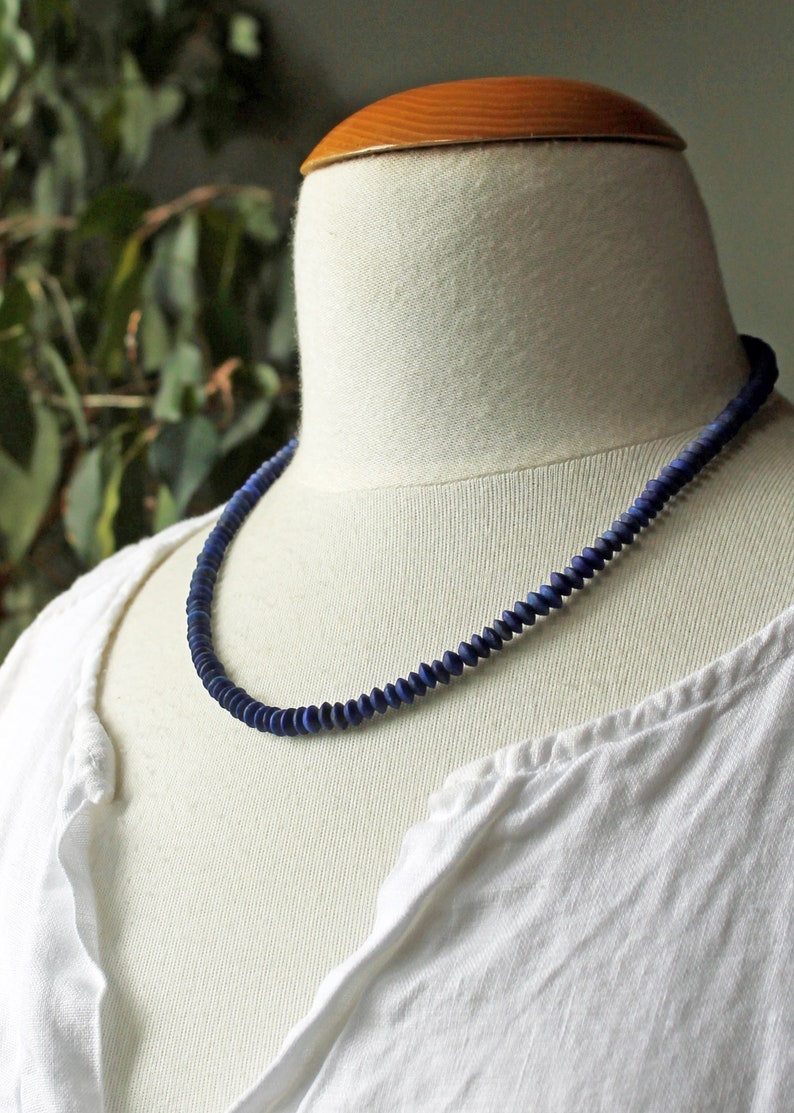 Rustic Lapis Lazuli Necklace with Sterling Silver, Hand Cut Matte Lapis Rondelles, 19.5, Ready to Ship image 8