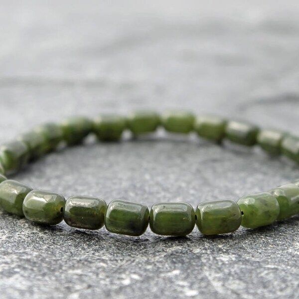 mens jade stretch bracelet, 6mm wide nephrite jade drum beads, British Columbia Canada BC jade, custom sizes, made to order