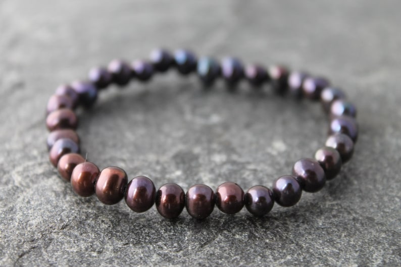 June birthstone copper purple and blue pearl stretch bracelet with golden blue freshwater potato pearls 7 wrist
