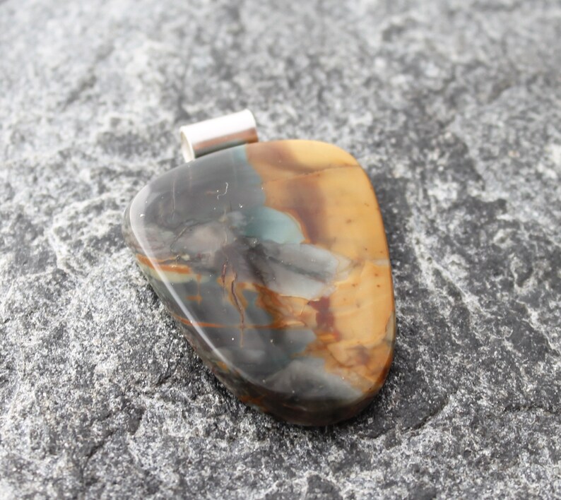 choose chain or leather cord sterling silver bail morrisonite jasper necklace for men and women one of a kind Oregon picture jasper
