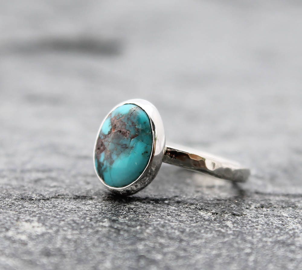 Bisbee Arizona turquoise ring hammered sterling silver or 14k | Etsy