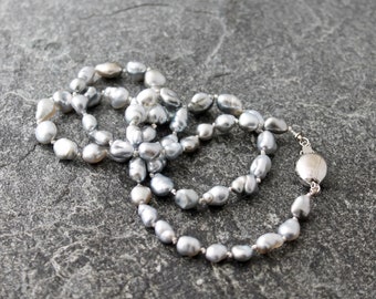Hand Knotted Tahitian Keshi Pearl Necklace with 14K White Gold Clasp