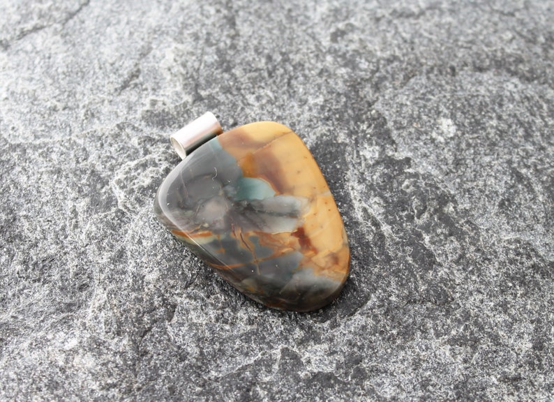 choose chain or leather cord sterling silver bail morrisonite jasper necklace for men and women one of a kind Oregon picture jasper