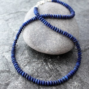Rustic Lapis Lazuli Necklace with Sterling Silver, Hand Cut Matte Lapis Rondelles, 19.5, Ready to Ship image 7