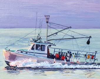 Giclee Fine Art Print 5x7&quot; — Lobstering at Sunrise — Casco Bay, Maine — Maine Art — Archival Print