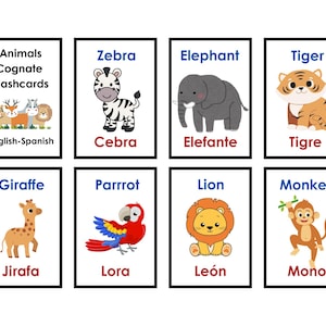 Bilingual Animal Flashcards: English & Spanish – Digital Download for Early Learners
