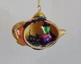 Witch and Cat Orange Egg Shell Teapot Ornament