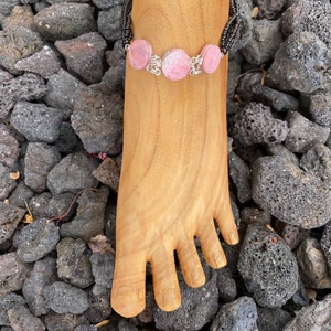 Pink rodanite three stone anklet