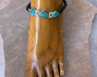 3 round blue andine stone anklet