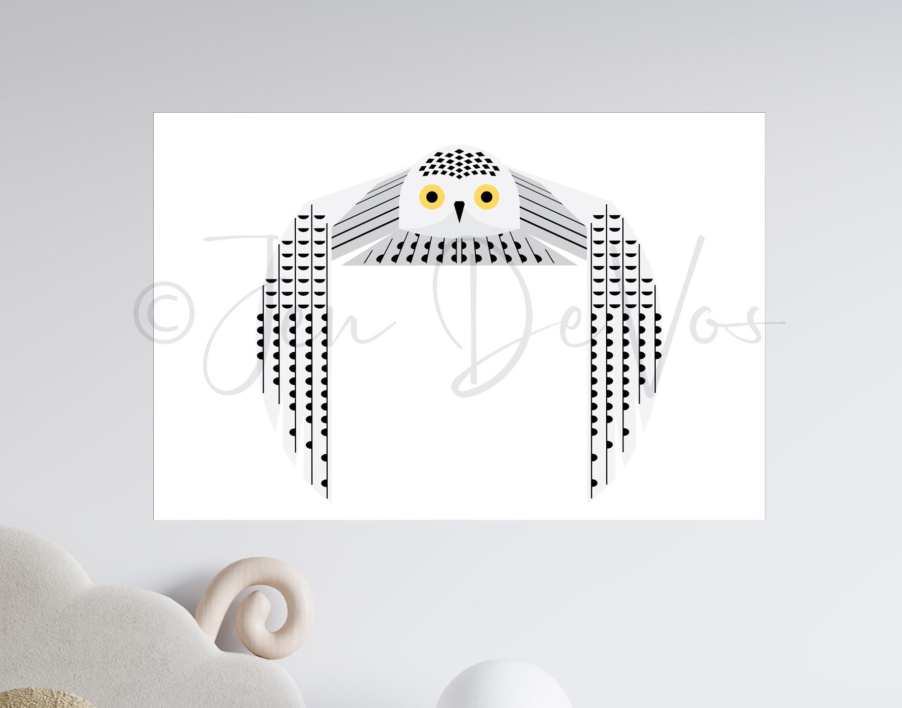 Original Art, Snowy Owl, Printable Wall Art, Wildlife, Mid Century Modern, Kid's, Animals, Art,