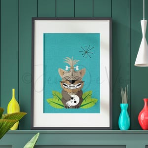 Original Art, Tiki Pup, Printable Wall Art, Puppy, Mid Century Modern, Kid&#39;s, Animals, Wall Art, Dog, Retro, Kitsch, Digital Download