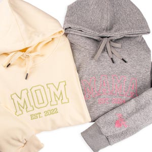 Sudadera con capucha personalizada para mamá y papá, regalo para el día de la madre, suéter familiar de algodón, atuendo para anunciar el bebé, futura mamá, suéter para mamá con los nombres de los niños