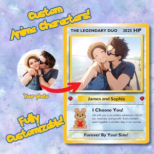 Carte-cadeau à collectionner inspirée de Pokémon personnalisée, cartes Pokémon personnalisées faites main, cadeau d'anniversaire Pokémon entièrement personnalisable, carte sur le thème bleu