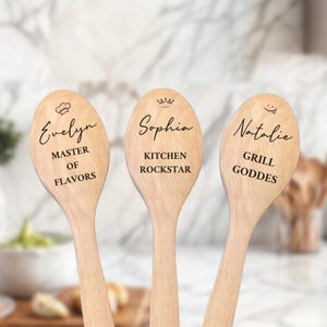 Personalised Custom Engraved Wooden Spoon, Custom Text and Quote, Clipart Wooden Spoon, Wood Kitchen Mixing Spoon, Birthday Christmas Gift