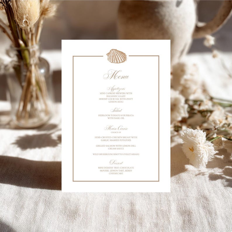 Editable Brown Seashells Food Menu Canva Template, Printable Beach ...