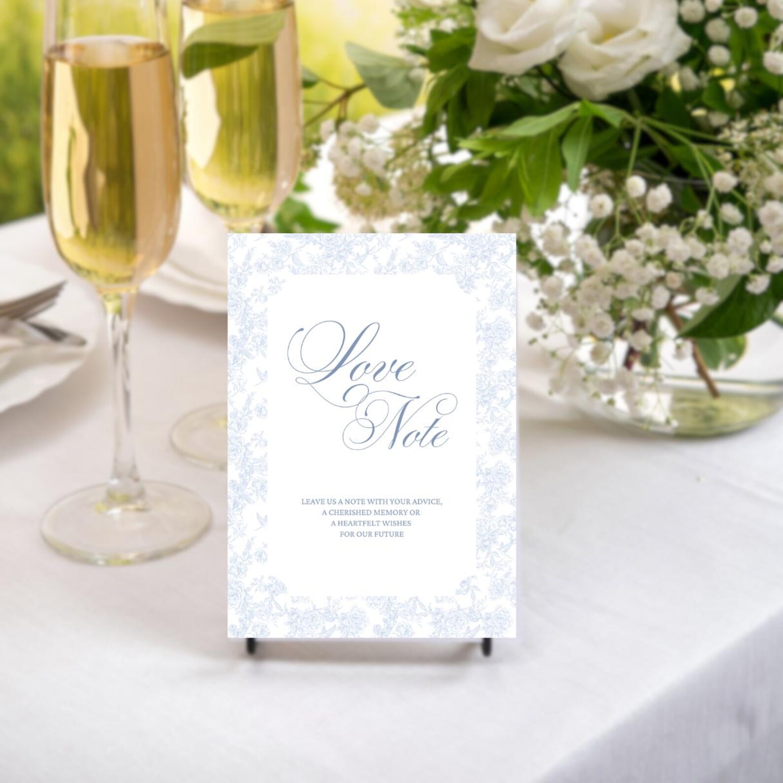 Note Card Signage Editable Classic Blue Toile Love Note Wedding Signage Canva Template ...