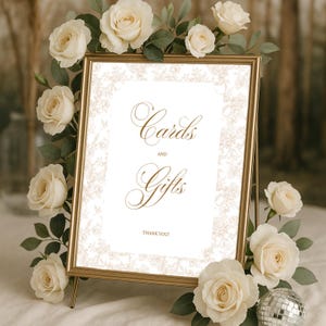 Bearbeitbare klassische braun Toile Karten und Geschenke Hochzeit Signage Canva Vorlage, druckbare Chinoiserie Empfang benutzerdefinierte Schilder, sofortiger Download