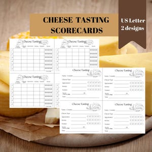 Afdrukbare scorekaarten voor kaasproeverijen Scorekaarten eten, wijnkaasfeest Etenproeverijspelbenodigdheden, scorekaart, leuk wijnfeestspel