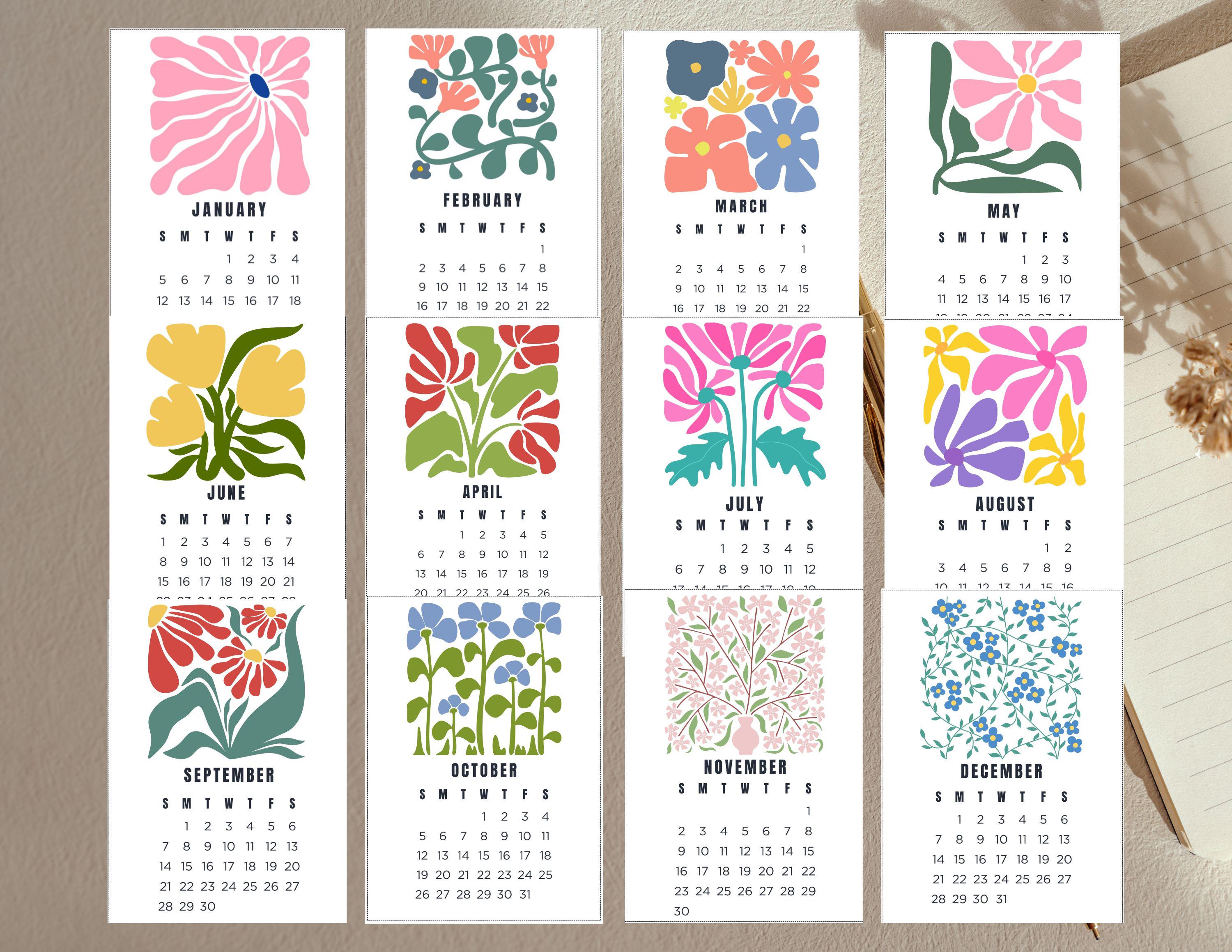 2025 Printable Matisse Calendar Modern Aesthetic Dated 5x7 Desk