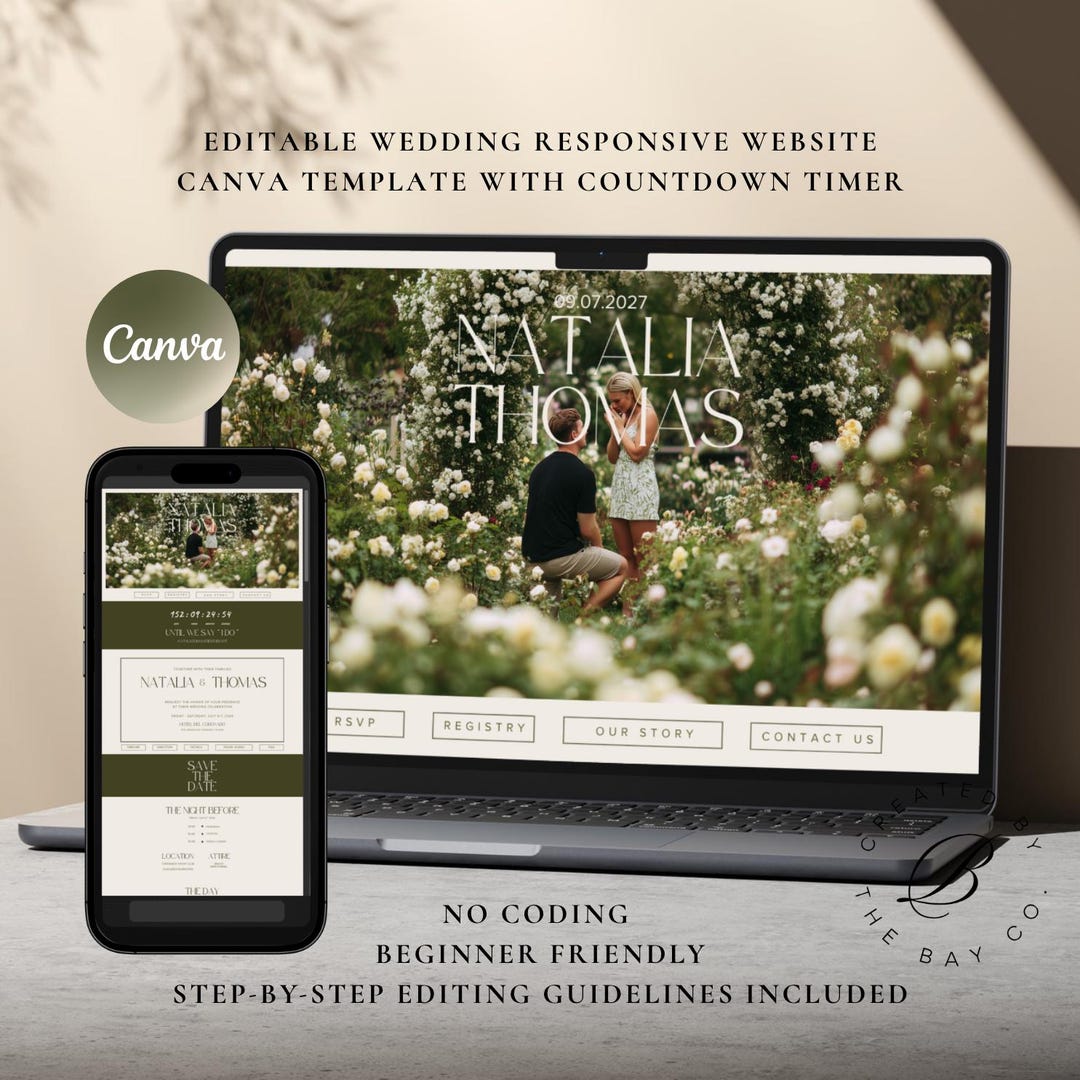 Editable Countdown Timer Responsive Wedding Website Canva Template ...