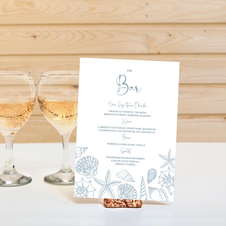 Editable Blue Seashells Bar Menu Canva Template, Printable Beach Event ...