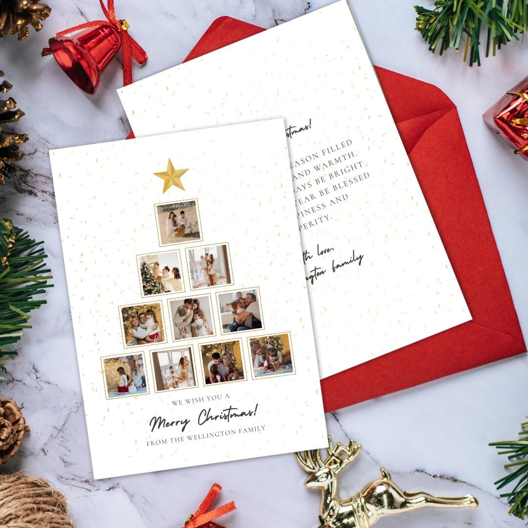 Tree Photo Cards Editable Merry Christmas Tree Photo Card Template, Custom Multiple ...