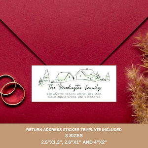 Plantilla de etiqueta adhesiva con dirección de remitente de sobre editable, etiqueta adhesiva con dirección de remitente de Navidad, etiqueta adhesiva con dirección de remitente con guión personalizado, Canva
