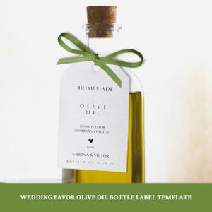 Plantilla de Canva editable para etiquetas de regalo de boda con aceite de oliva casero, etiqueta de regalo imprimible minimalista con infusión para botella de aceite.