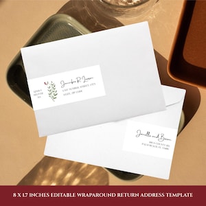 Plantilla de Canva editable de pegatinas de remitente para sobres navideños con hojas, etiqueta imprimible para sobres de correo festivo, descarga instantánea