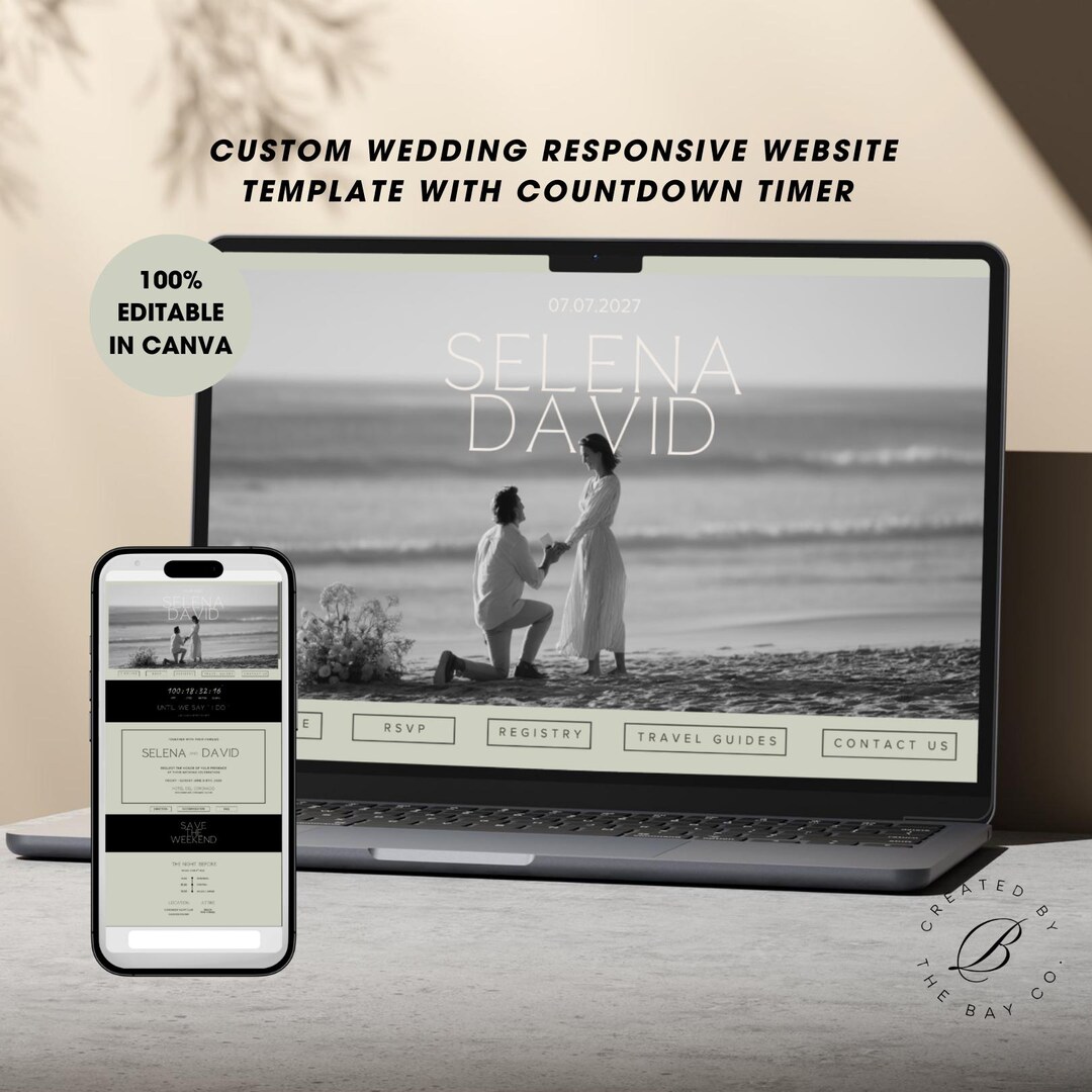 Editable Countdown Timer Responsive Wedding Website Canva Template ...