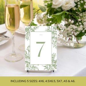 Hochzeit Tischnummer Karte Canva Vorlage, bearbeitbare grüne Chinoiserie Tischnummer Karte, druckbare Blumenhochzeitstischnummer, F3