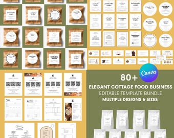 Editable Cottage Law Label Bundle Canva Template, Bakery Business Kit, Homemade Food Package Sticker Template, Instant download