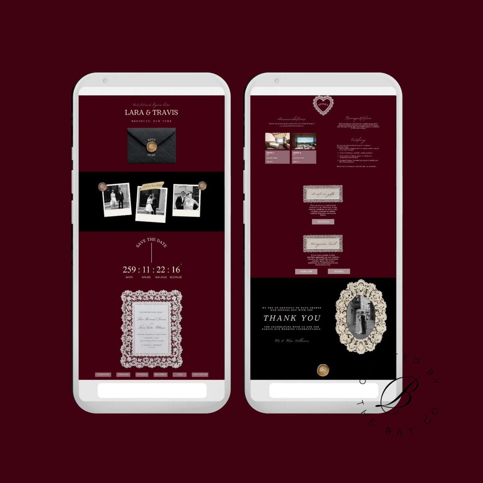 Editable Countdown Timer Wedding Website Canva Template, Burgundy Black ...