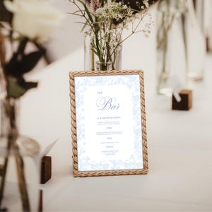 Editable Wedding Reception Bar Menu Canva Template, Printable Blue Toile Drinks Menu for Baby Shower, Bridal Shower, Rehearsal Dinner
