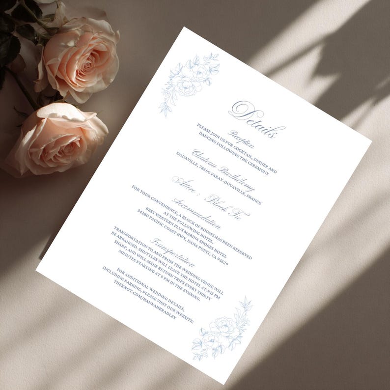 Editable Blue Chateau Core Wedding Invitation Set Canva Template ...