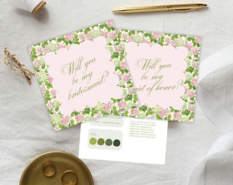 Editable Vintage Bridesmaid Proposal Info Card Canva Template, Classic Floral Maid of Honor Invitation Instant Download