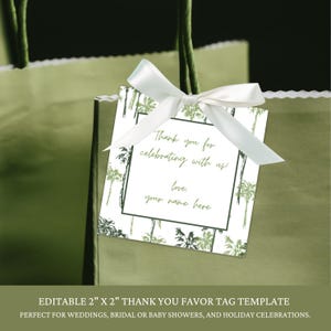 Editable Tropical Palm Tree Square Favor Thank You Tag Canva Template for Weddings, Bridal Shower, Baby Shower, Gift Tag Template, P1
