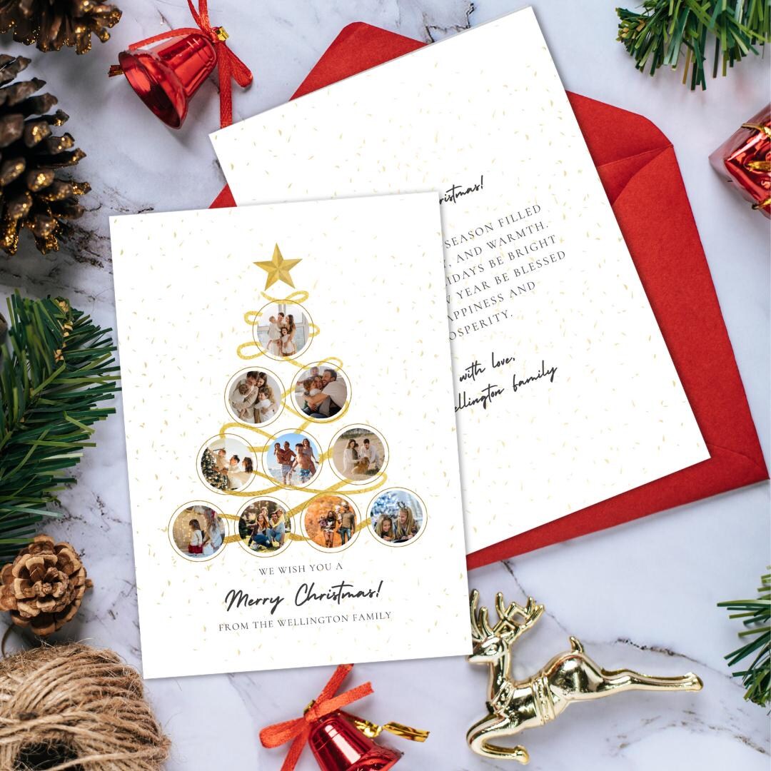 Tree Photo Cards Editable Merry Christmas Tree Photo Card Template, Custom Multiple ...