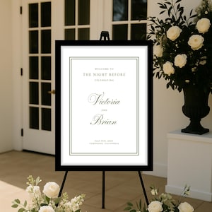 Editable Minimal Green The Night Before Wedding Welcome Sign Canva Template, Printable Custom Modern Rehearsal Signage, Instant Download