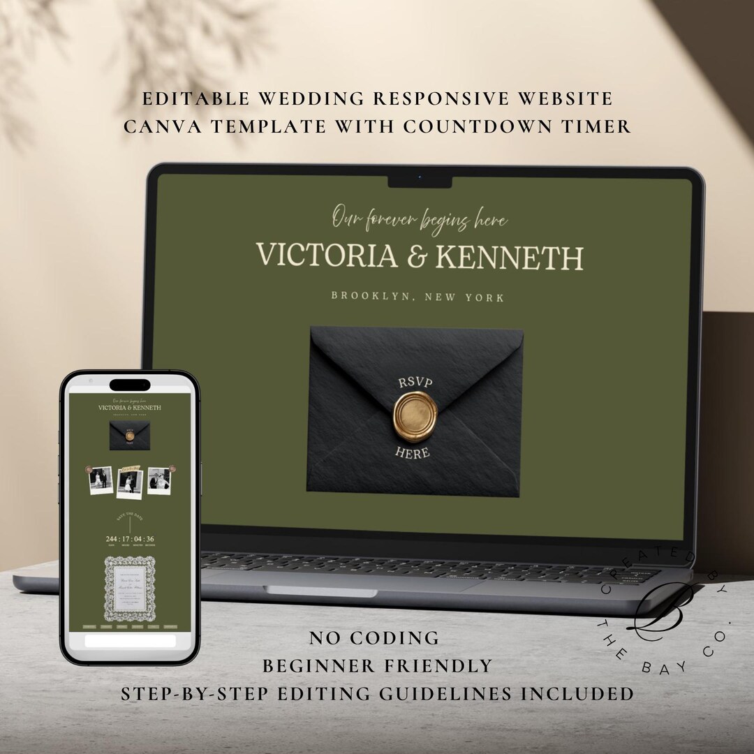 Editable Countdown Timer Wedding Website Canva Template, Timeless ...