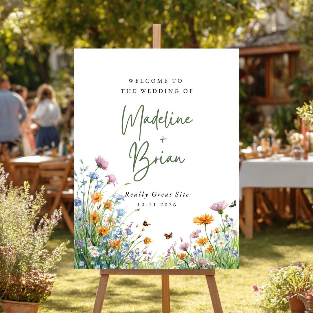 Editable Wildflower Floral Wedding Welcome Sign Canva Template ...