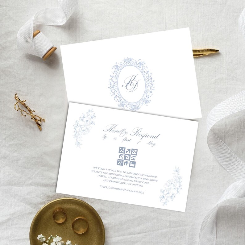 Editable Blue Chateau Core Wedding Invitation Set Canva Template ...