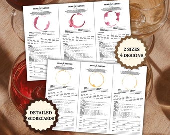 Red And White Wine Tasting Scorecards, Wine Tasting Mats Score Sheets, Printable Drinking Activity , Wine Flight Tasting Scoring Placemats