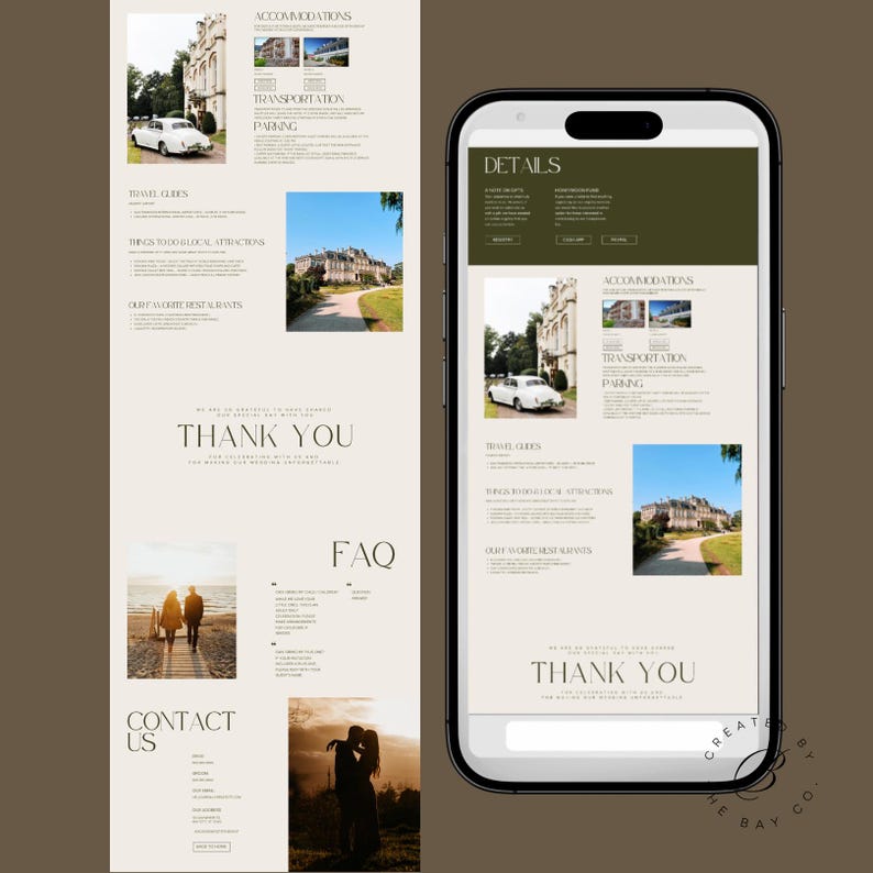 Editable Countdown Timer Responsive Wedding Website Canva Template, Custom Stylish Beige and Sage Green Wedding Webpage image 7